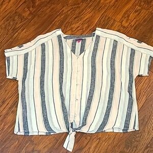 VINCE CAMUTO Ladies Pink Black White Linen Button Down Blouse - Size 2X